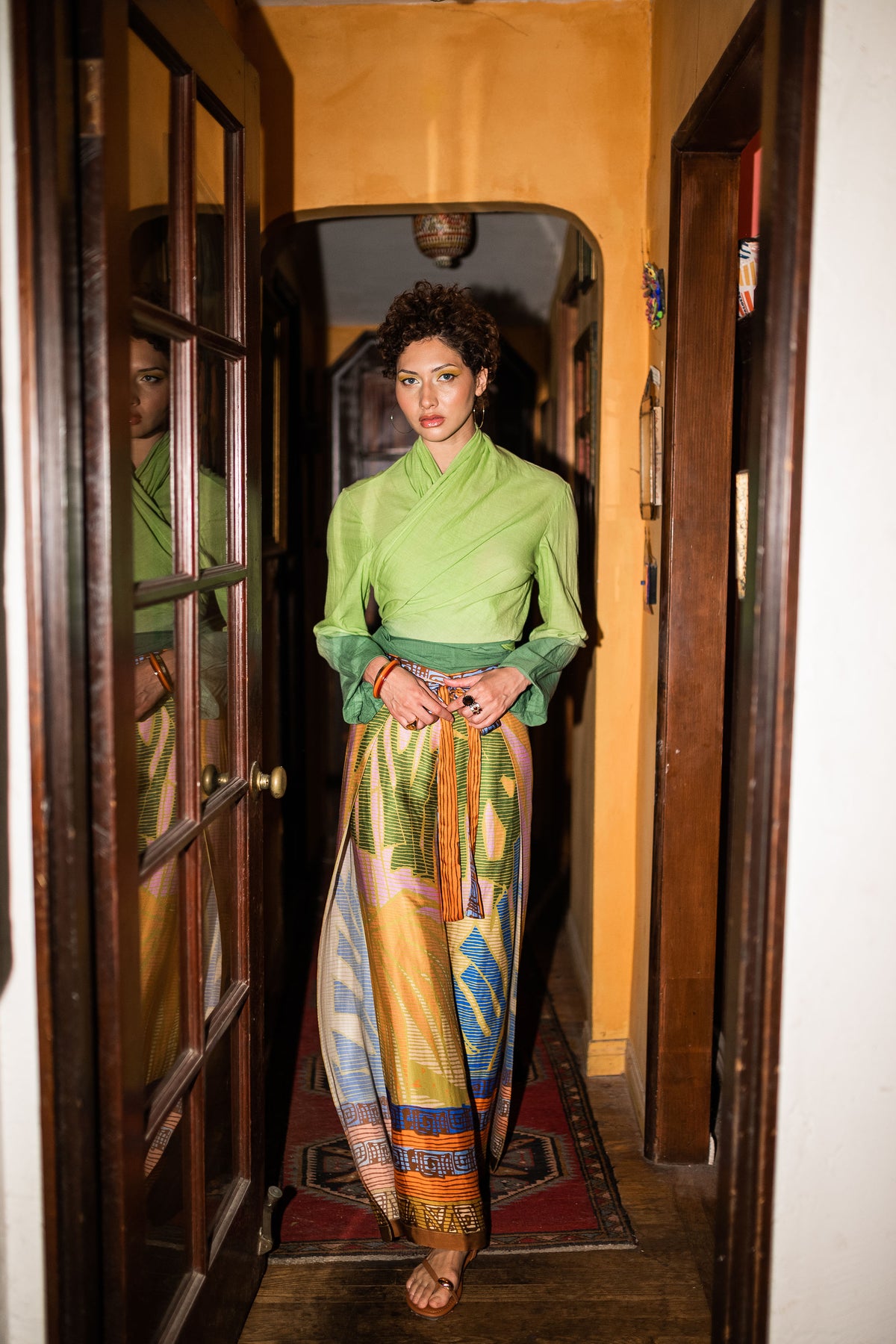 The Janice Silky Palm Abstract Print Wrap Pants