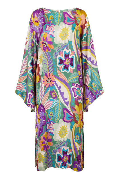 Jen Two Green Mod Floral Classic Kaftan Dress