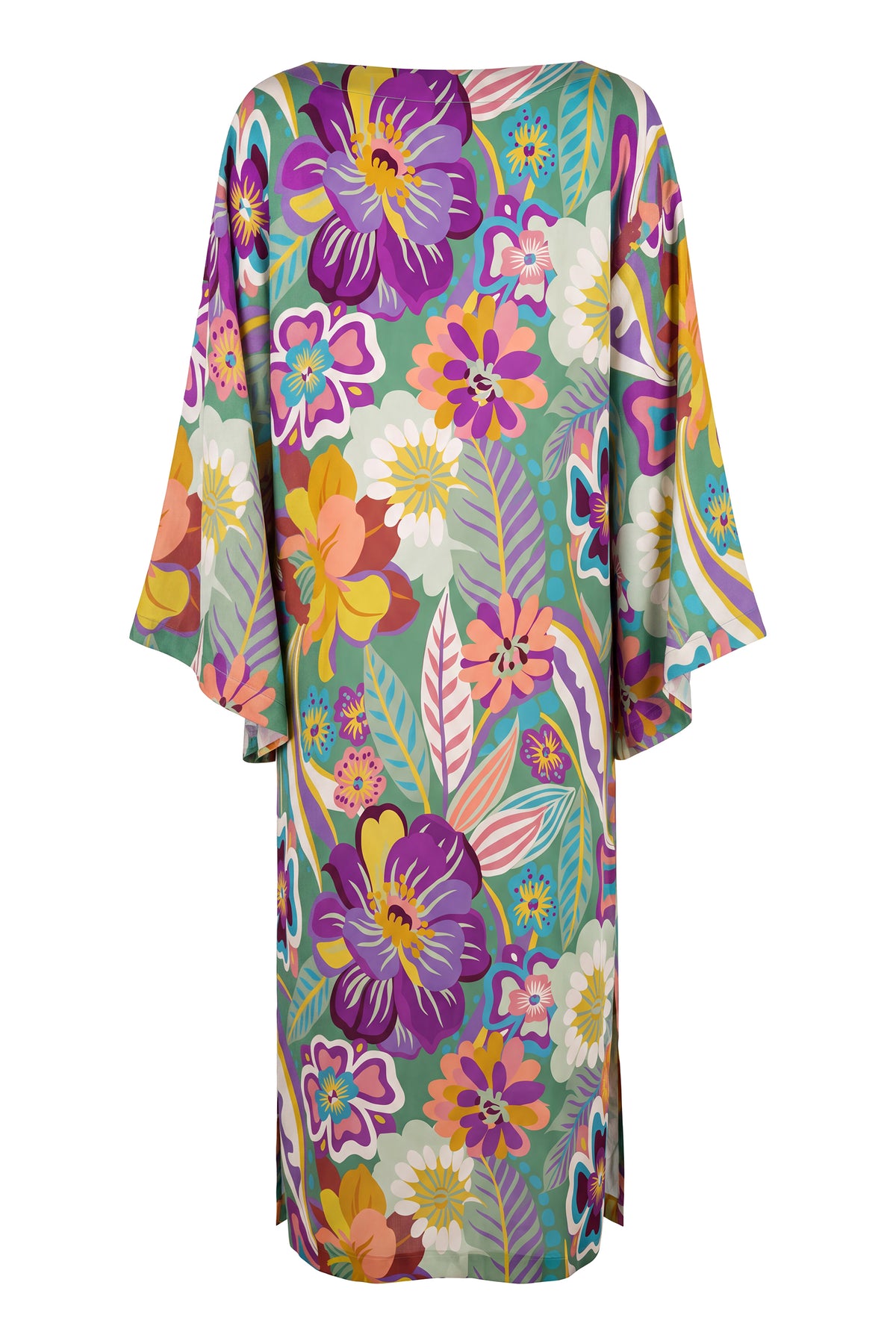 Jen Two Green Mod Floral Classic Kaftan Dress