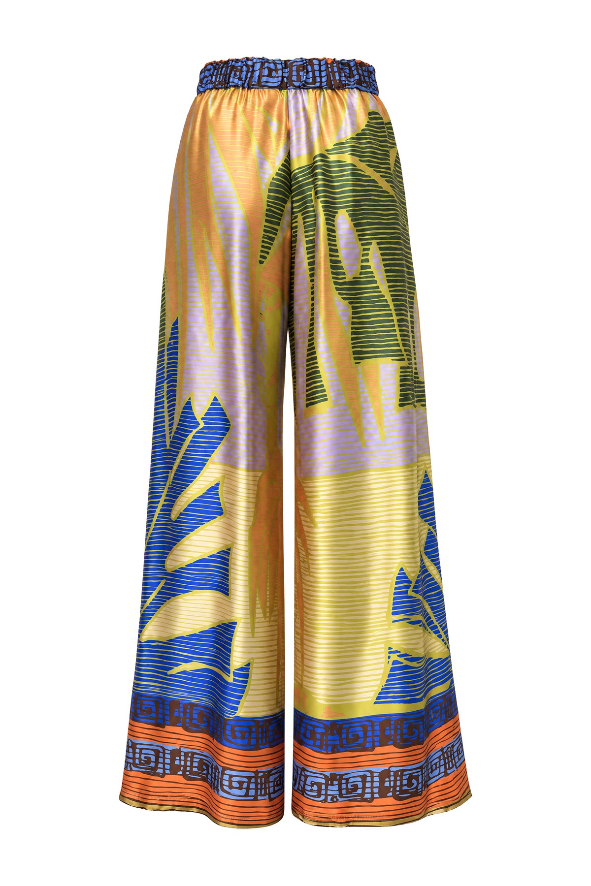 The Janice Silky Palm Abstract Print Wrap Pants