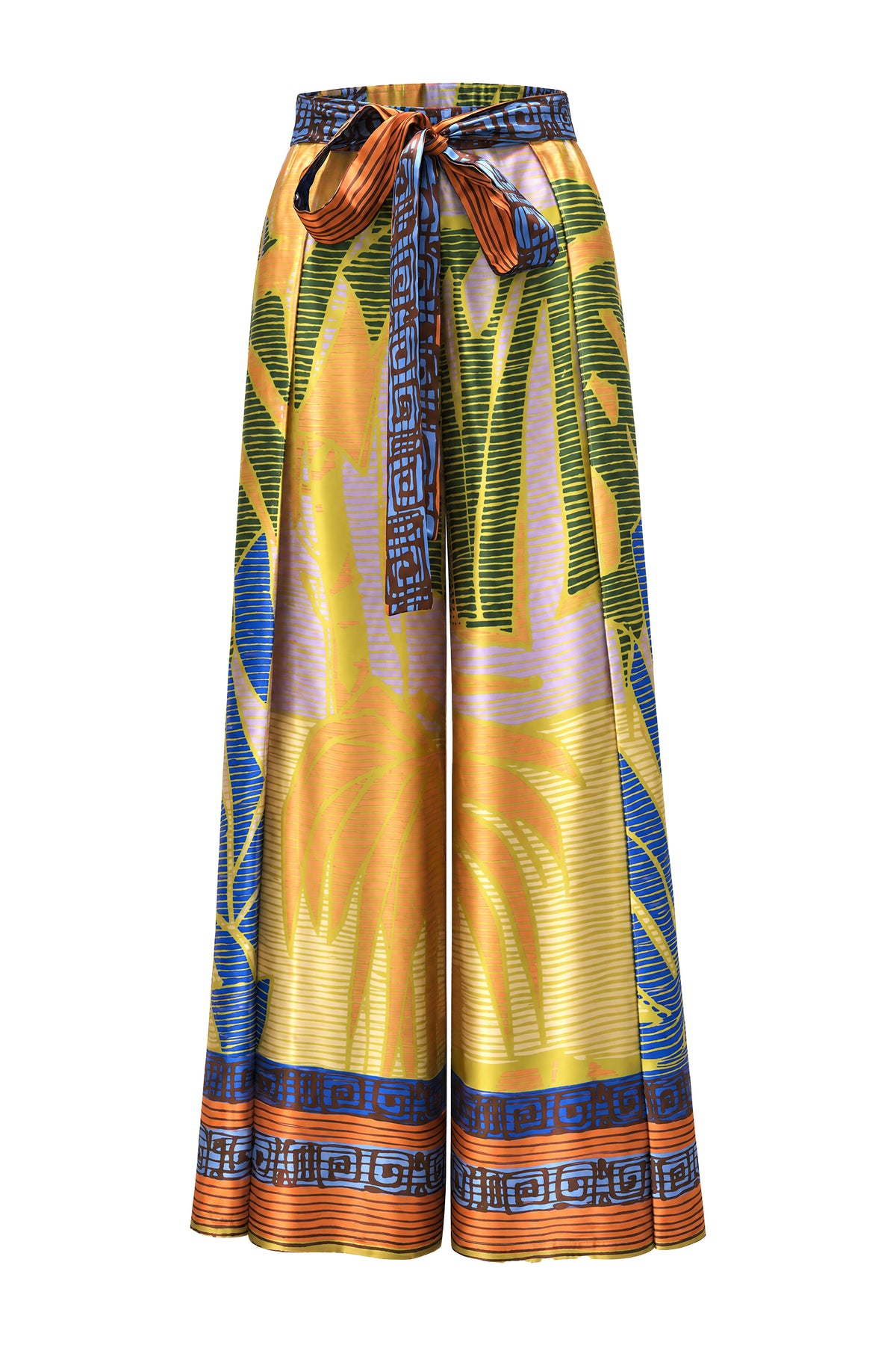 The Janice Silky Palm Abstract Print Wrap Pants