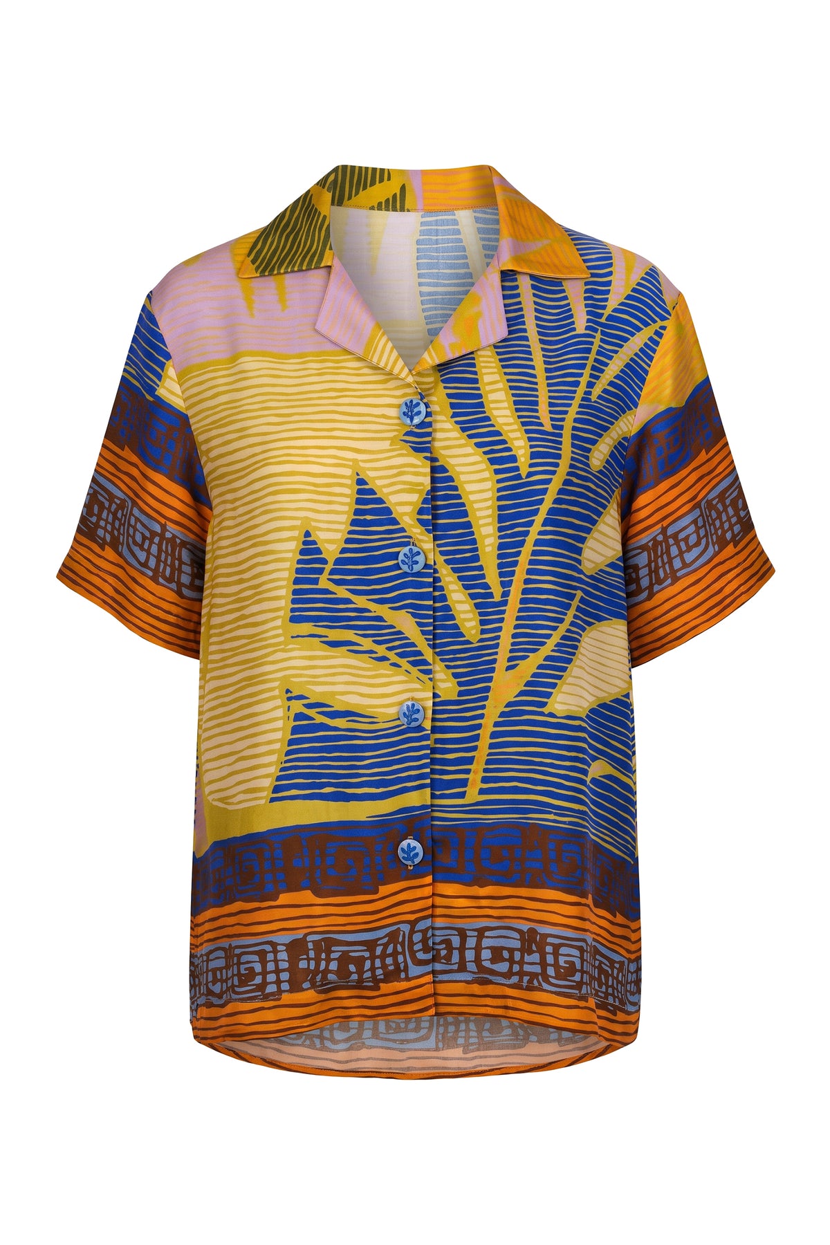 The Zoe Silky Palm Abstract Print Camp Shirt