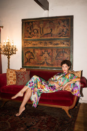 Jen Two Green Mod Floral Classic Kaftan Dress