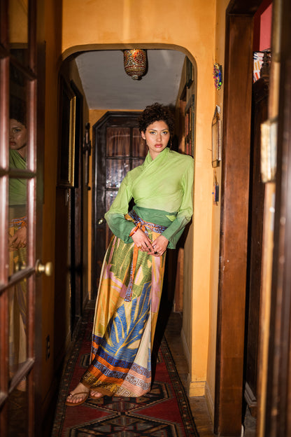 The Janice Silky Palm Abstract Print Wrap Pants