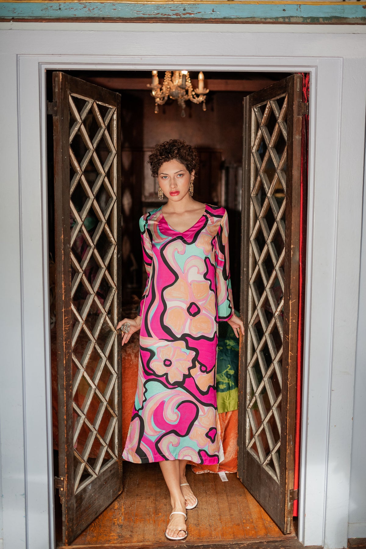 The Rose Silky Pink Floral Hybrid Kaftan Dress